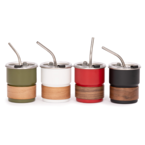 Vaso Térmico metálico "CAMP" 300cc. con Bombilla y Grip de Madera