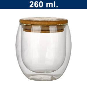 Vaso de vidrio doble pared con tapa de bamboo